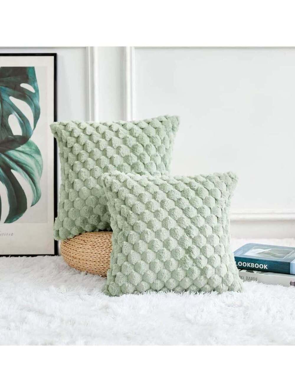 Plush Textured Decorative Throw Pillow with Zipper - 16x16 Inches